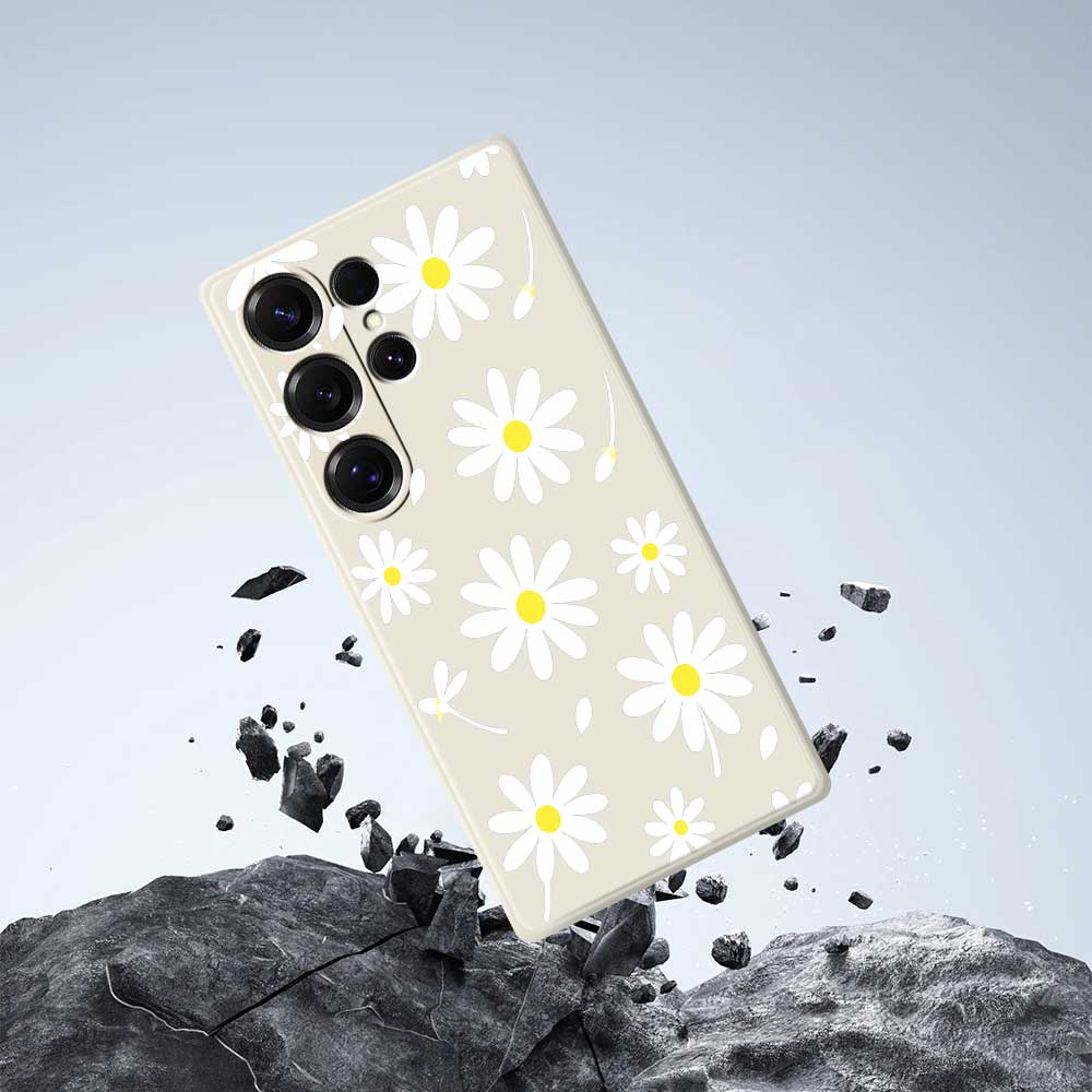 For Samsung Galaxy S25 Ultra Case White Daisy Pattern Printing Straight Edge TPU Phone Back Cover