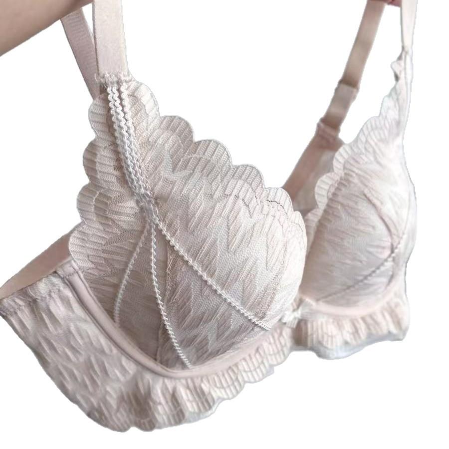 French pure lace sexy women without steel ring, double breasts, anti-sagging bra cover set burst