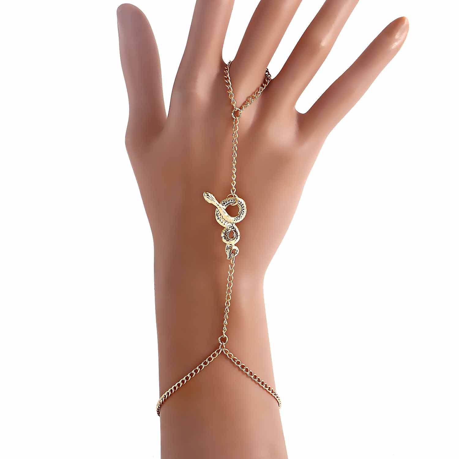 Europe and the United States popular ins style punk love imitation pearl bracelet exaggerated personality metal finger chain jewelry