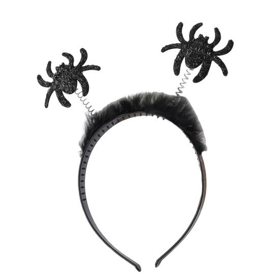 Halloween-Stirnband Kostümzubehör Stirnbänder, Schwarzes Spinnenfledermaus-Stirnband, Glitzerndes Flauschiges Haarband Kopfschmuck für Themen-Tanz Damen, Teenager, Cosplay,