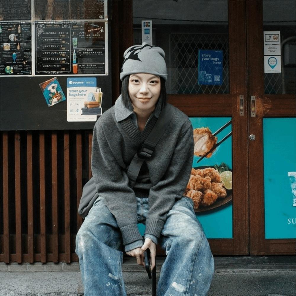 Warm Material Gothic Pattern Jacquard Kpop Hat Y2K Fashion Hip Hop Style Knitting Beanie Knitted Texture Winter Beanie