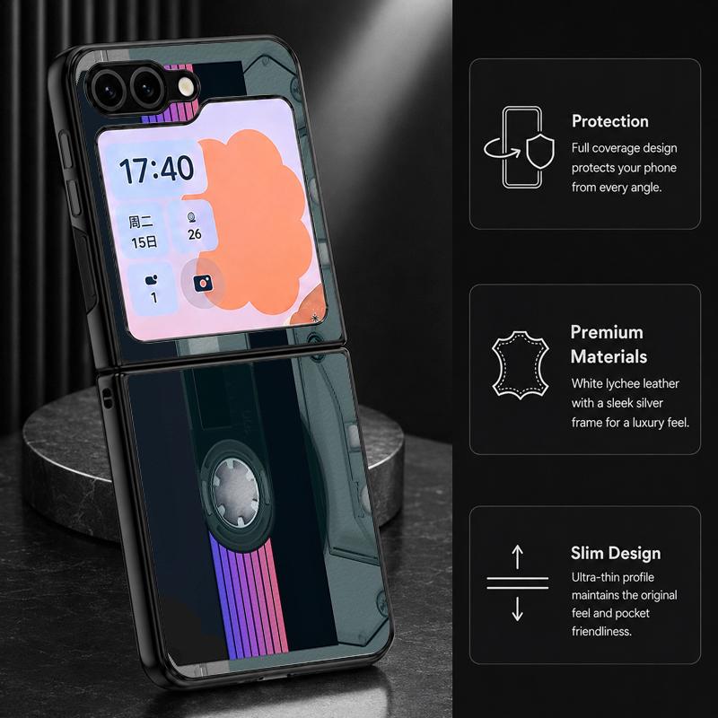 Creative Audio Tape Print Case For Samsung Galaxy Z Flip 8 7 6 5 Flip8 Flip7 Flip6 Luxury Leather Skin Hard Folding Phone Cover