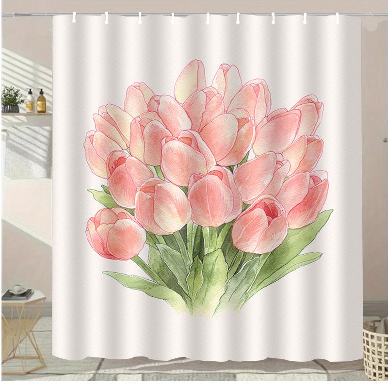 Pink tulip flowers washable Dirt-Resistant Shower Curtain Shower Head waterproof Polyester Bath Curtain For Home Decor 75X95CM