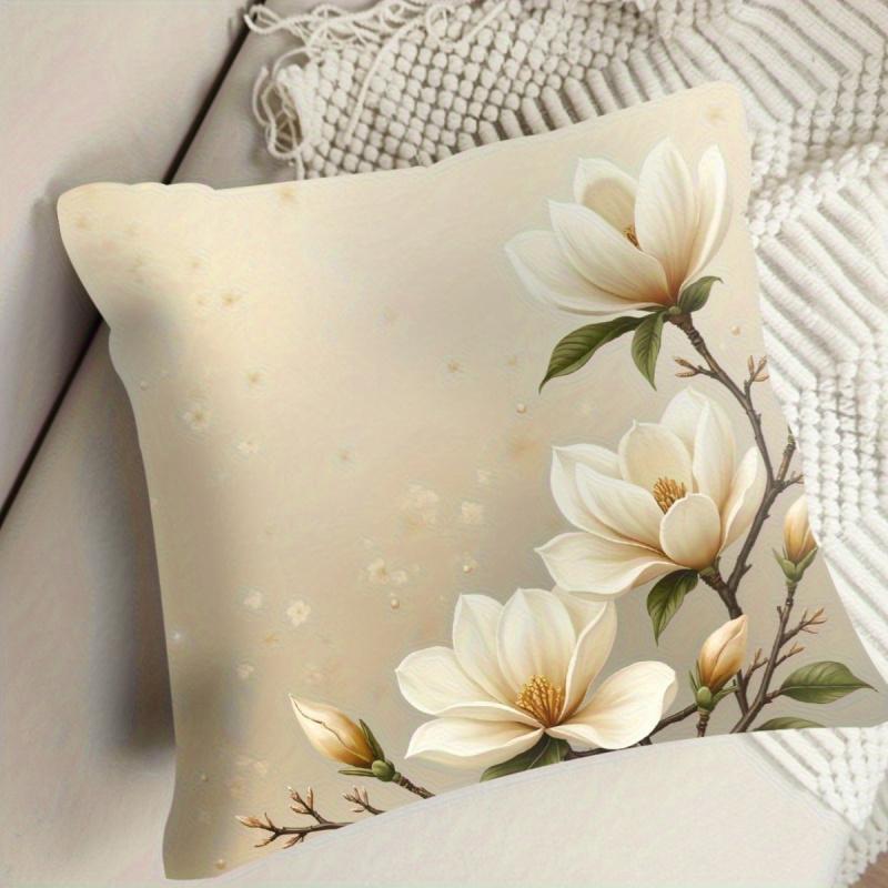 Vikama Zweiseitige Magnolienblumen-Kissenhülle Elegante Heimdekoration Kissenbezug Maschinenwaschbar Für Frühling Und Sommer