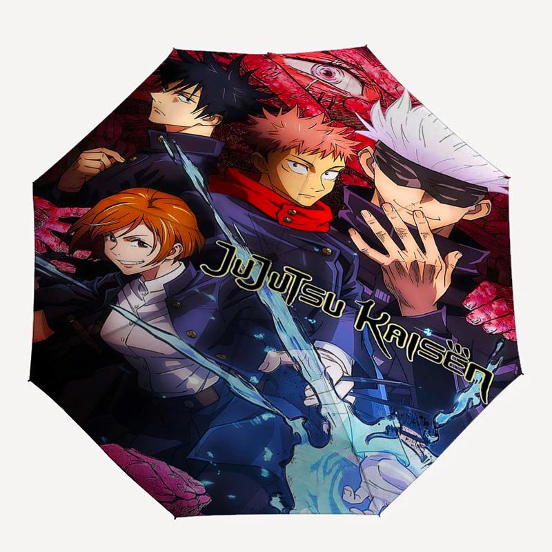 1 Stück Jujutsu Kaisen Inspiriertes Regenschirm Automatisches Öffnen Schließen, Tragbares 3-fach Design, 8-Speichen Eisenrahmen, Outdoor, Perfektes Geschenk für Fans, Reisende,
