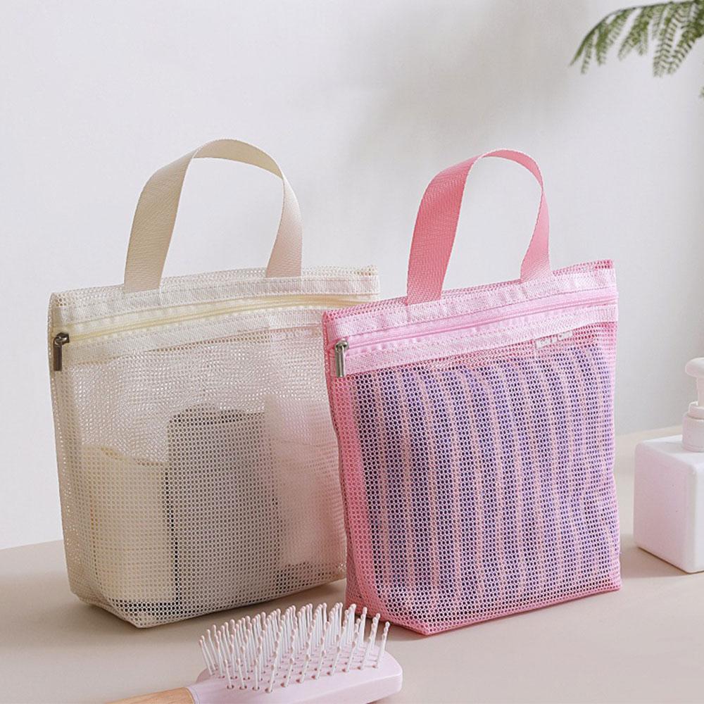 Mesh Makeup Toiletry Storage Bags Portable Travel Makeup Handbags Shower Tools Organizer Hanging Cosmetic Organizer Pouch