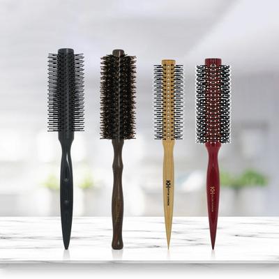 Yuvarlak Naylon Saç Fırçası Ahşap Saplı Kuaförlük Anti Statik Profesyonel Berber Saç Tarak Şekillendirici Aracı Erkekler Kadınlar Için Kullanımı