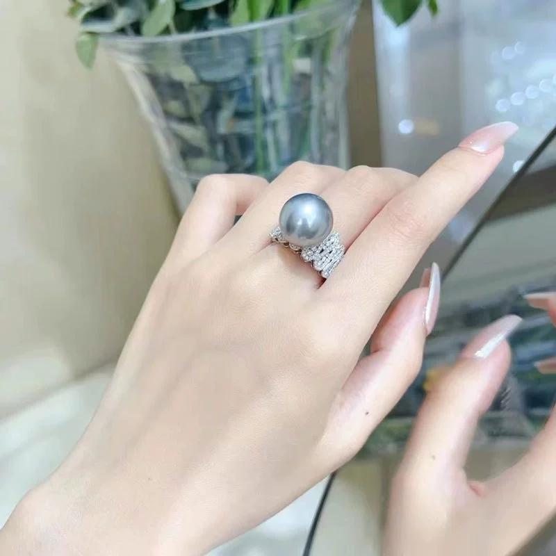Gorgeous White Pearl Finger Ring Female Wedding Party Full Diamond Zircon  Luxury  Sterling Silver Accessories
