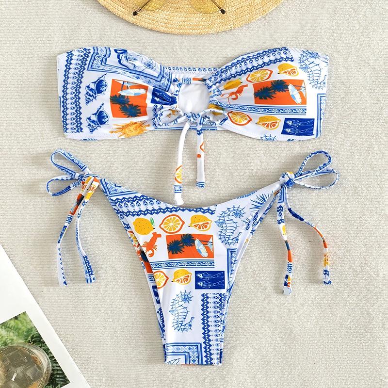 

Lace-Up Sexy High-End Bikini Swimsuit 2025 Large синий