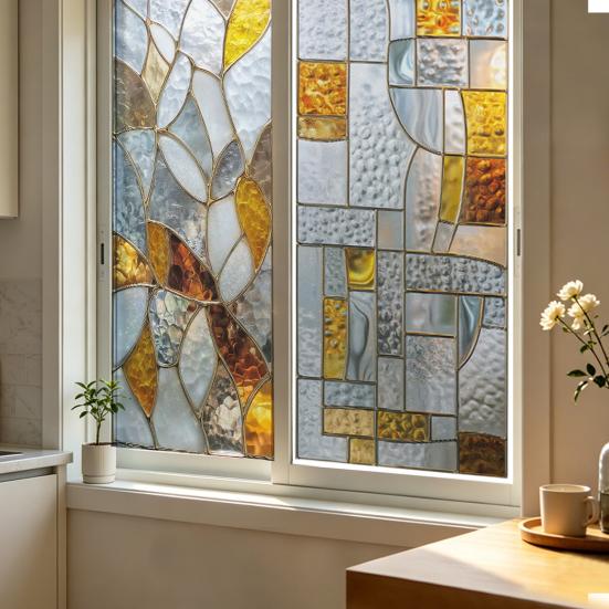 Window Privacy Film Static Window Clings Decorative Plants Butterflies Non-Adhesive Sticker Sun Blocking