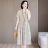 Women's Short Sleeve Midi Dress Round Neck Mid Rise Casual Floral Print A-Line Dress