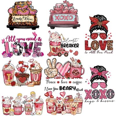Happy Valentines'Day Patches On Clothes Heat Transfer Sticker Decoration For Lovers Clothes Diy Strips Stickers Girl Boy
