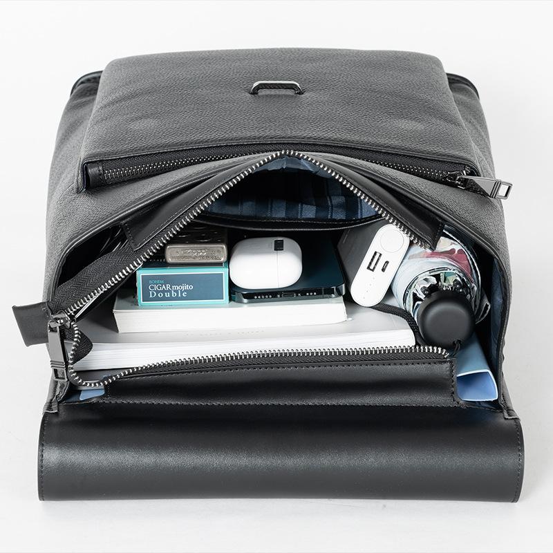 Mochila masculina de couro genuíno, mochila simples de concha, bolsa de computador de couro de vaca com camada superior