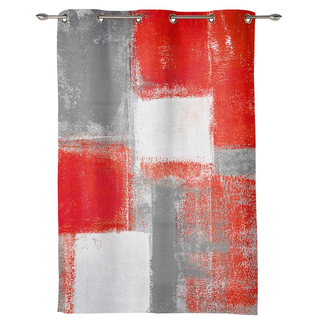 Red Grey White Oil Painting Abstract Geometric Curtains Bedroom Living Room Drapes Kitchen Window Curtain Home Decor Polyester Washable Sitting Ready