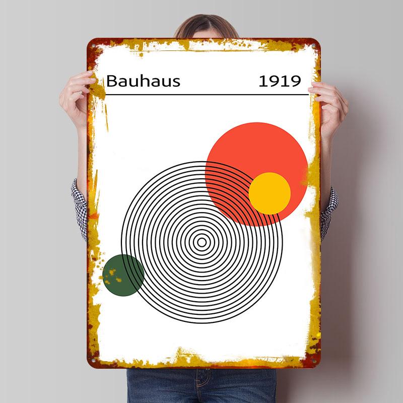 

Bauhaus 1919 Abstract Geometric Art Metal Poster Customized Wall Art Retro Vintage Tinplate Signs for Room Decoration Gaming 20x30cm（7.8x11.8inch）