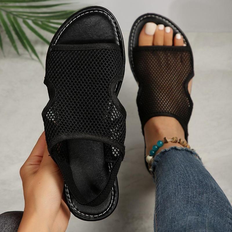 Womens Ultra-Breathable Mesh Slip-On Sandals 2025 Summer New Casual Flat Bottom Breathable Mesh Sandals Beach Walking Shoes