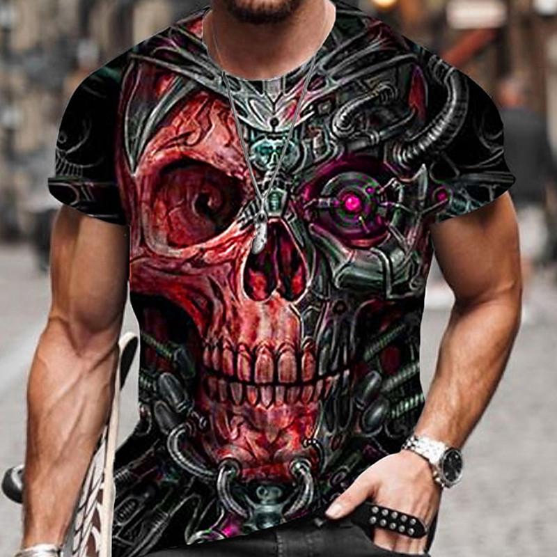 Herren T-Shirt für Männer Kleidung Totenkopf Grafik Horror Print Tops Kurzarm Mode Lässig Übergroßes T-Shirt Straßenkleidung