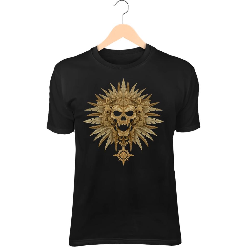 Tribal Lion Skull T-Shirt – Fire Mane, Ancient Gold Ornaments, God-Beast Energy