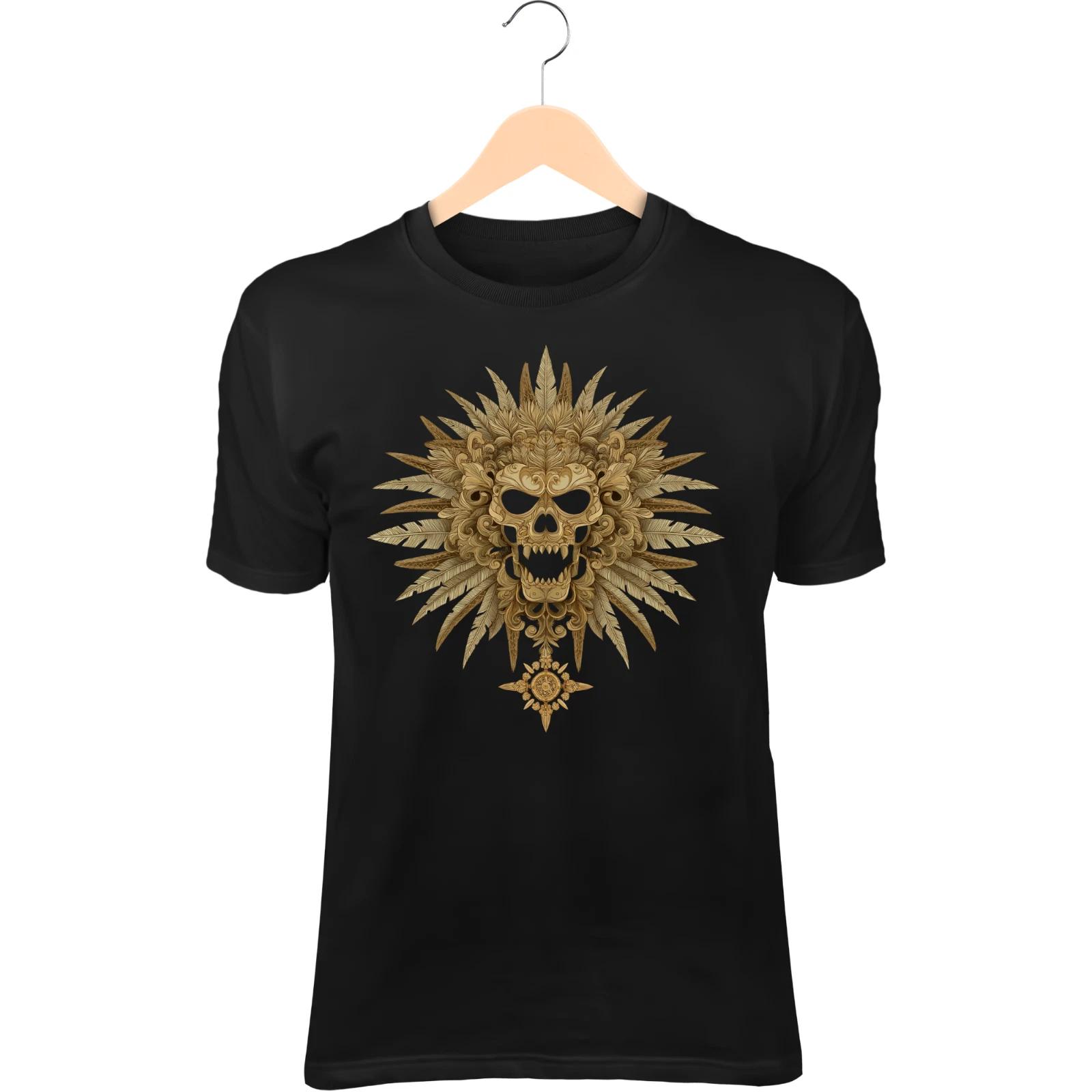Tribal Lion Skull T-Shirt – Fire Mane, Ancient Gold Ornaments, God-Beast Energy 3XL