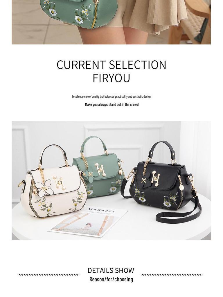 Embroidery Handbag: 2022 New Fashionable PU Leather Single Shoulder Crossbody Bag for Women