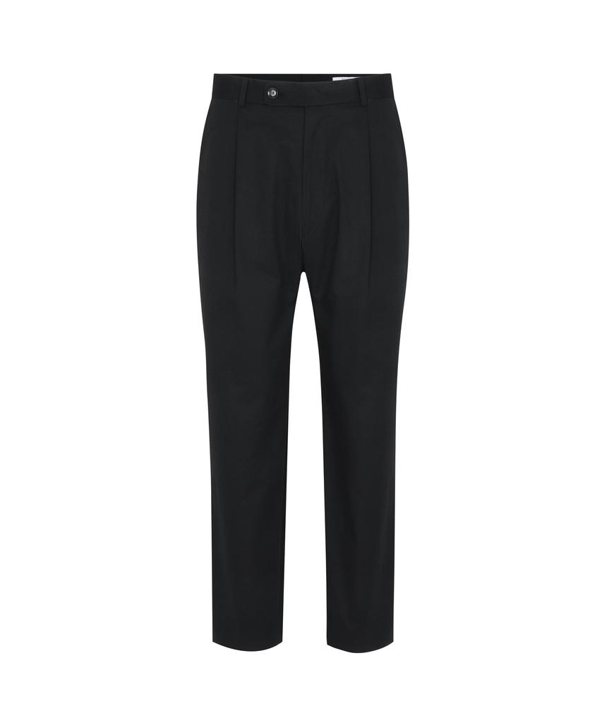 SOLEW Cotton Tapered Single-Pleat Pants_Black