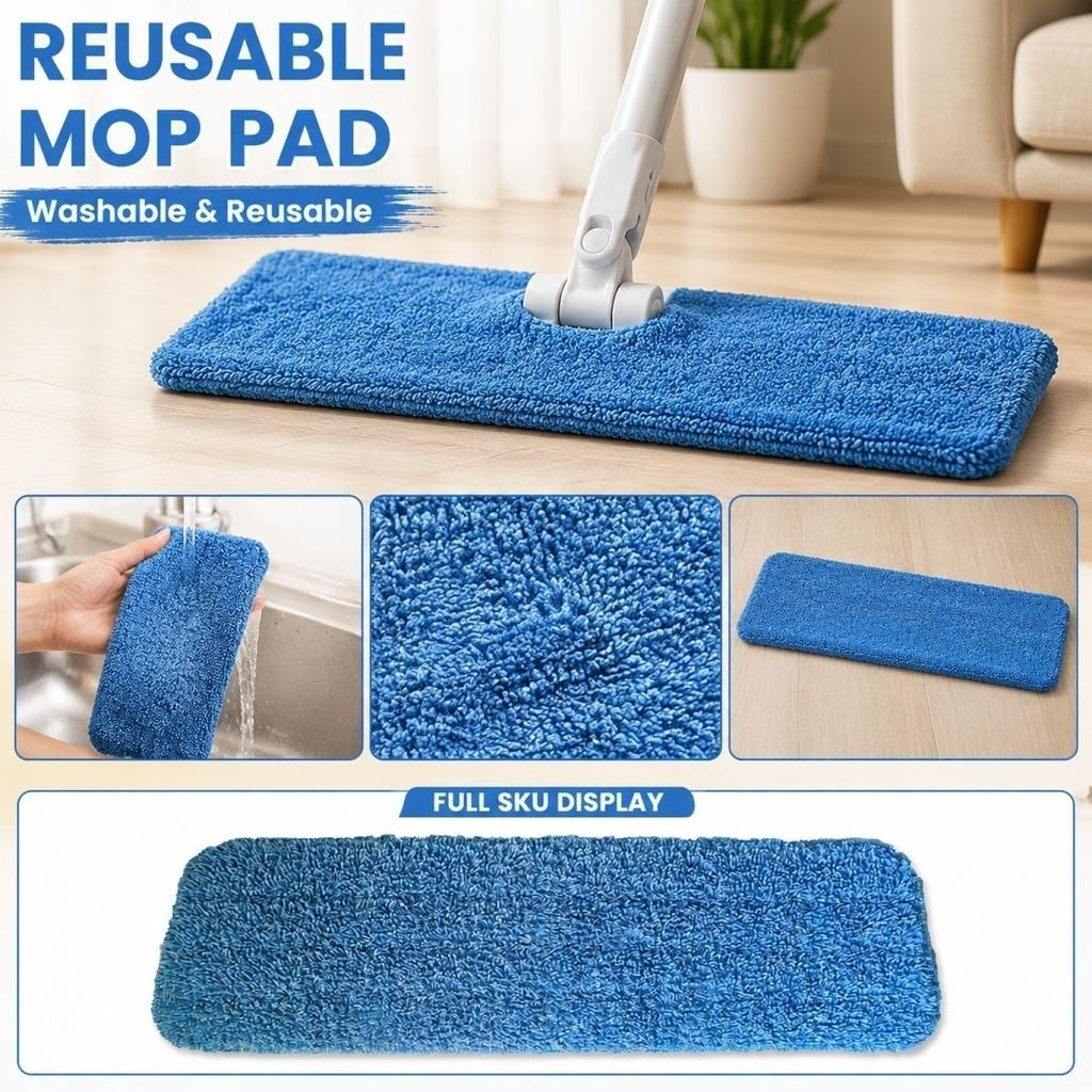 Reusable Microfiber Mop Pads Replacement for Flat Mop Machine Washable Durable Cleaning Cloth Suitable for Household Floor Cleaning