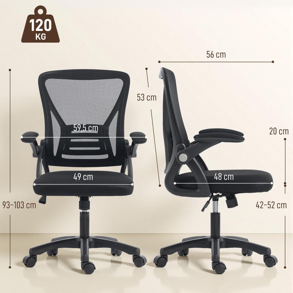 Office Chair Ergonomic Height-Adjustable Desk Chair with Flip-Up Armrests, Lumbar Support, Black