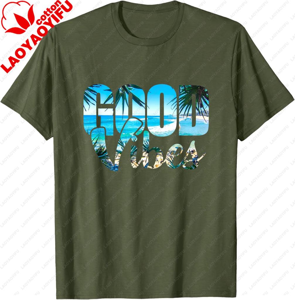 Good Vibes Positive Beach T-Shirt T-Shirt Unisex Summer Streetwear Tops Cotton Retro Graphic T Shirts Camisas Streetwear