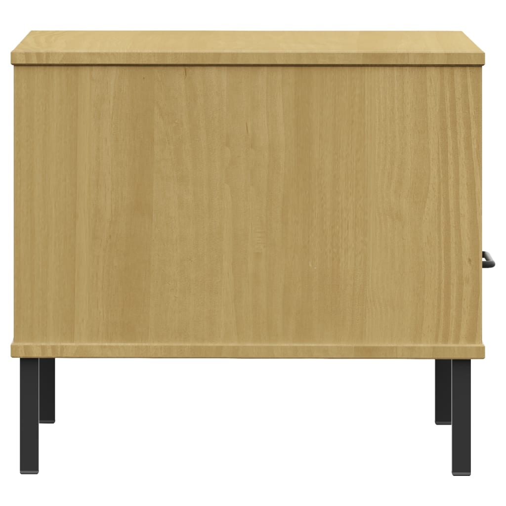 Nightstand OSLO with Metal Legs Brown Solid Pine Wood