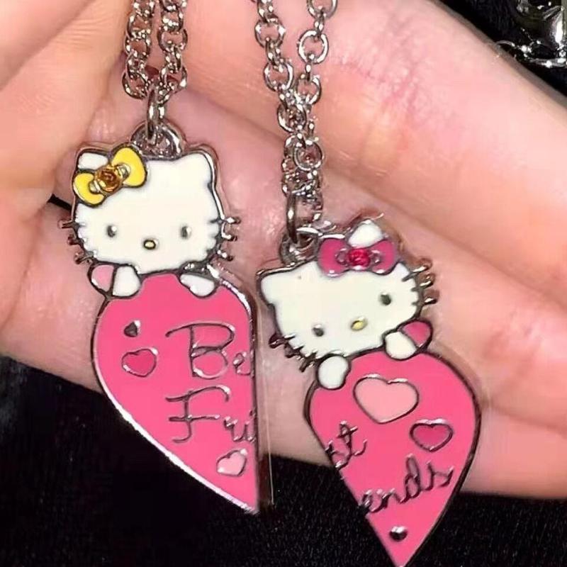 Best Friends Sweet Sanrio Hello Kitty Couple Pendant Necklace 2 Pcs/ Set Chain Choker Bff Good Friendship Jewelry Gift