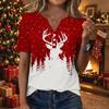 Women's Fashion Casual Christmas Print V-Neck Short Sleeve Button T-Shirt Top