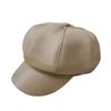 Three dimensional Leather Octagonal Hat for Women in Autumn and Winter Warm and Versatile Newsboy Hat New Large Head Circumference British Beret Hat