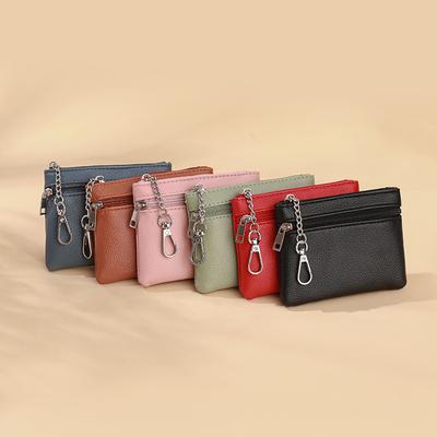 PU Leather Mini Coin Purse Double Layer Large Card Bag Handmade Zipper Wallet Car Key Case Short Lady Wallet Key Case