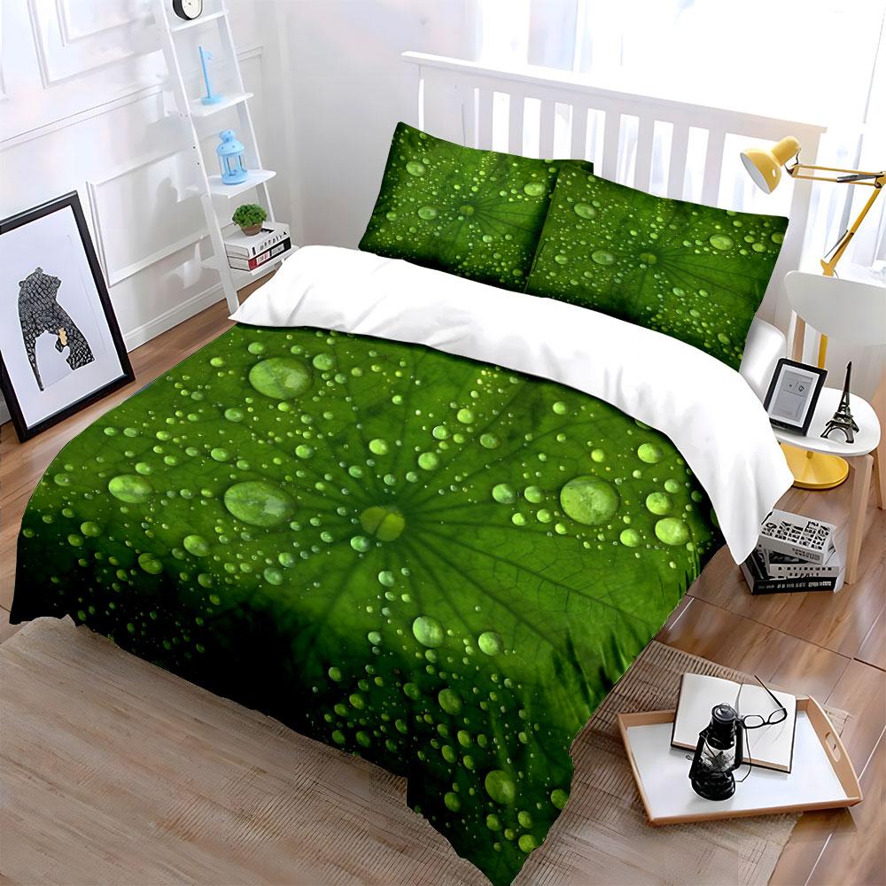 Nature-Inspired Green Leaf Print Trio  Kid'S And Adults' Bedroom Decor, Exquisite Three-Piece Bedding Set Gift