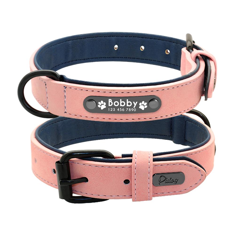 Conjunto Coleira e Guia Personalizado para Cães Coleira de Identificação de Couro Personalizada Guia para Cães Pequenos Médios Grandes Pitbull Bulldog Pugs