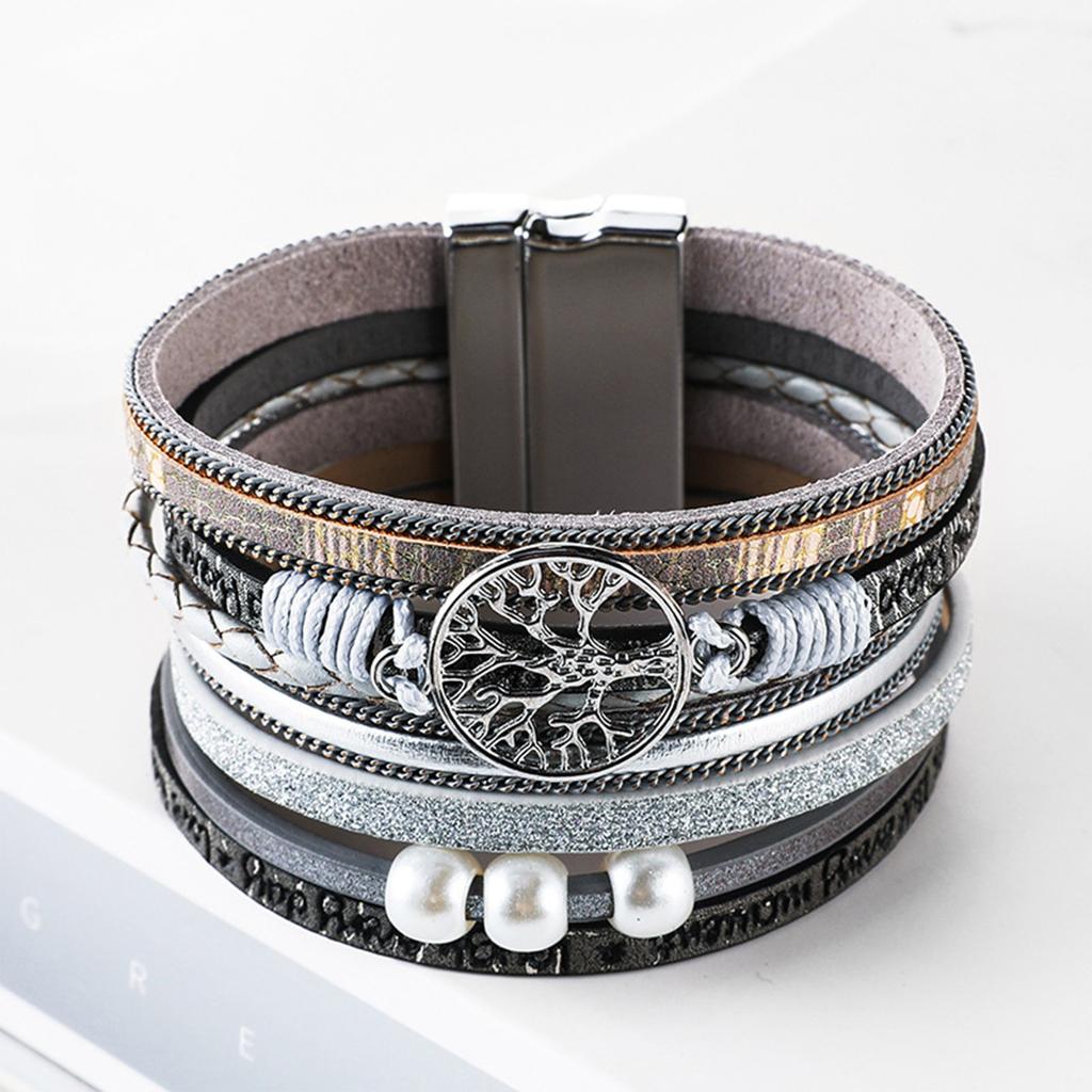 Handmade Woven Leather Bracelet With Hollowed Out Tree Of Life Multi-layer Leather Bracelet