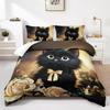 3Pcs Cute Black Cat Bedding Duvet Cover Set Floral Cat Bedding Set Elegant Kitty Themed Soft Rose And Butterfly Bedroom Decor