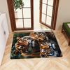 1pc 2D Flat Tiger Family Portrait Realistic Animal Flannel Area Rug Non Slip Wildlife Carpet For Living Room Bedroom Floor Decor