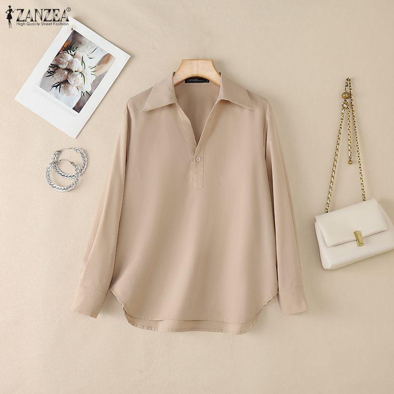 ZANZEA Damen Casual Umlegekragen 3/4 Ärmel Lockere Bluse