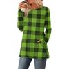 Women's Checkered Printed Round-neck Long-sleeved Top With Pockets And Side Slits