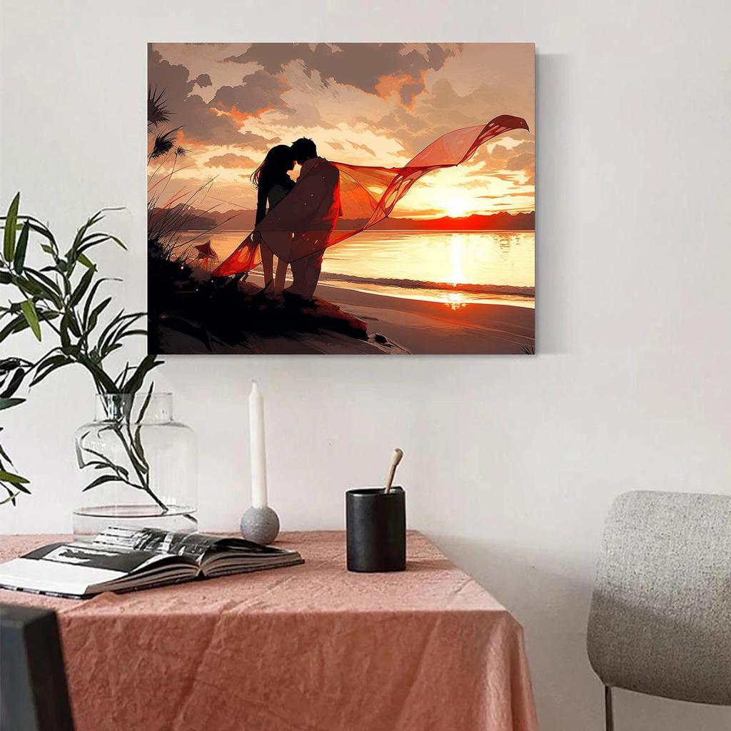 Frame Sunset Painting By Numbers Kits For Adults Landscape Beach Lover Diy Gift Acrylic Paint By Numbers For Diy Crafts 40x50cm