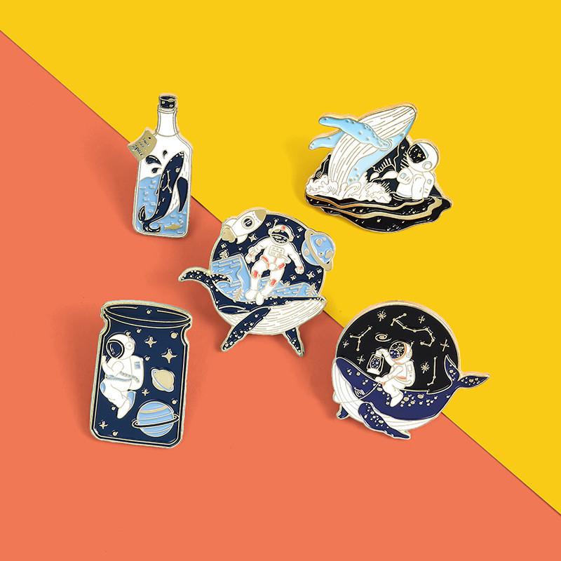 Cute Creative Astronaut Whale Series Brooch Alloy Design Pin For Versatile Fashion Accessories