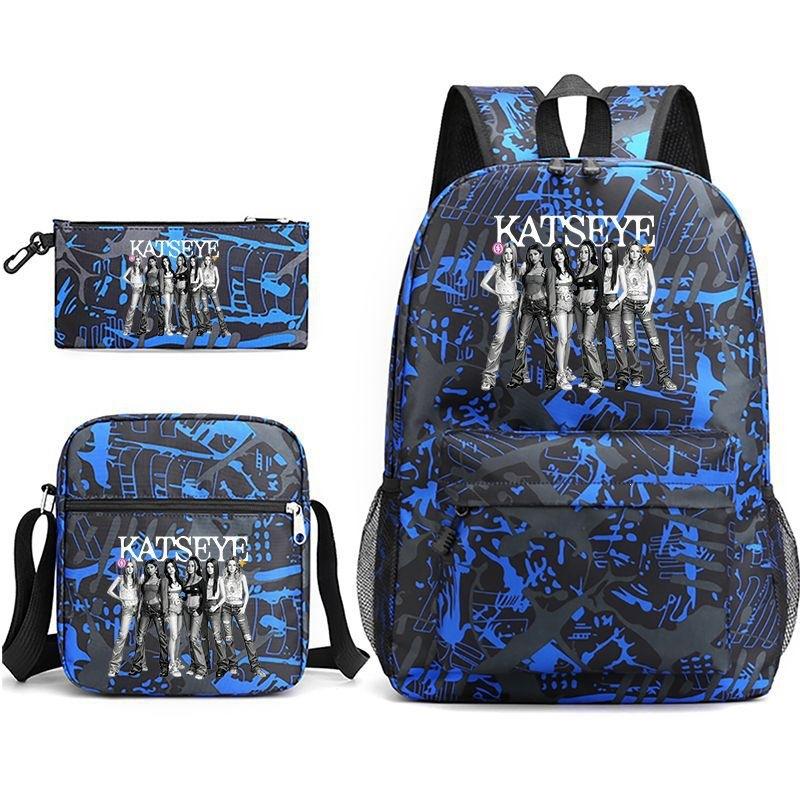 Katseye Kpop Girl Group Print Travel Backpack Laptop School Bag Set of 3, Unisex Large Capacity Daypack
