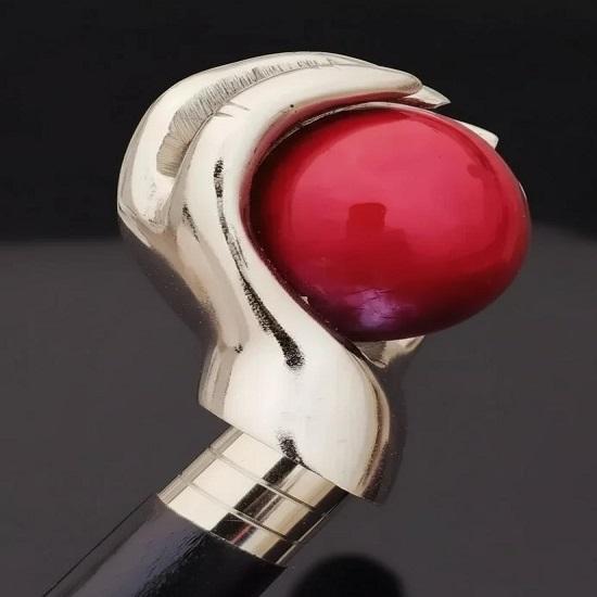 Nautical Walking Cane  Chrome Hand, Red Ball Style