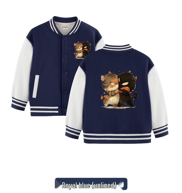 Boys' 2026 Fleece-Lined Baseball Jacket for Spring and Autumn