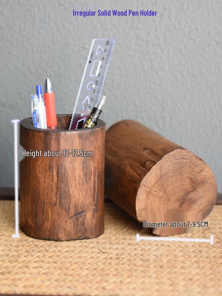 Retro Thai Solid Wood Pen Holder: Office Desktop Organizer & Gift Ornament