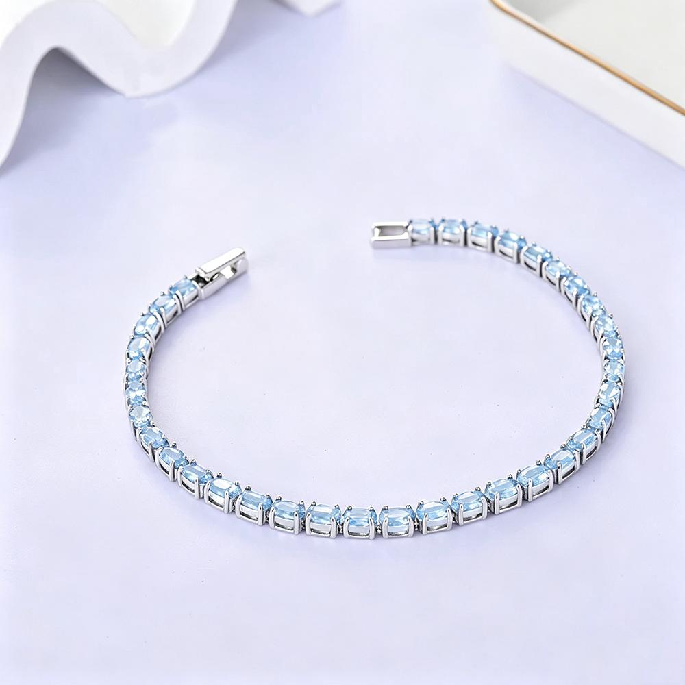 Bracciale in Argento Sterling 925 con Topazio Azzurro Naturale per Donna Gioielli Moda Lusso Leggero Elegante Regalo per Anniversario Compleanno