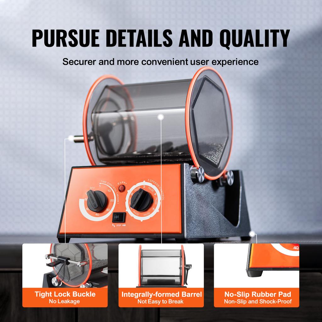 SucceBuy 3kg 5kg Rotary Tumbler Surface Polisher Jewelry Drum Polishing Machine Gem DIY Mini-Tumbler Finishing Tools