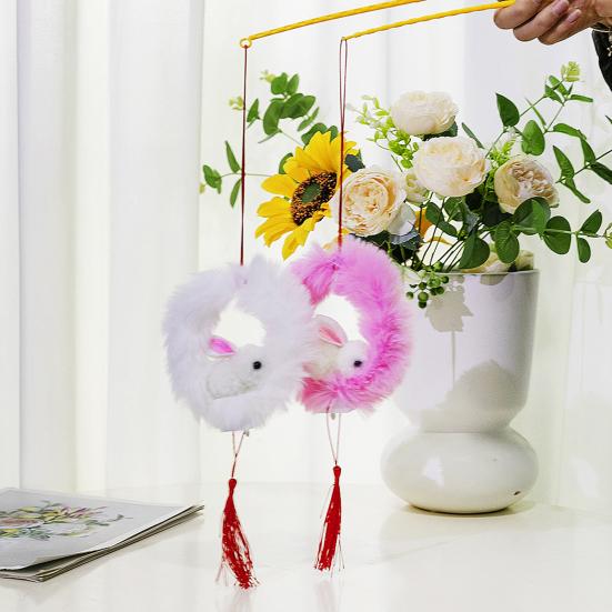 Chinese New Year Rabbit Lantern DIY Handheld Velvet Bunny Lantern for Mid-Autumn Spring Festival Decoration