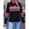 European and American Commuter Versatile Leopard Print Color Matching Long sleeves Shirt Women 2025 Autumn New Loose O-neck pullover Top